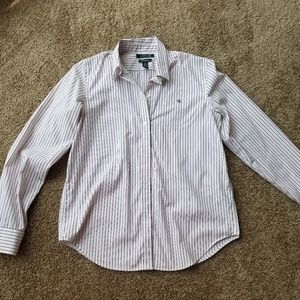 Pink/black striped button down